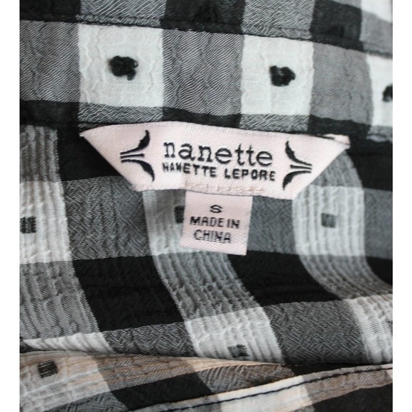Nanette Lepore Blouse Sheer Black White Check Plaid Size M - Picture 5 of 5